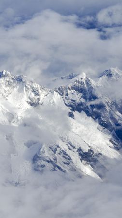 Альпы, 4k, HD, пики, облака (vertical)