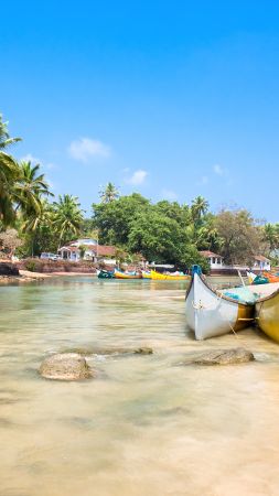 Гоа, 5k, 4k, Индия, Индийский океан, пальмы, лодки, путешествия, туризм, лучшие пляжи в мире (vertical)