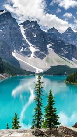 Морейн Озеро, 4k, 5k, Канада, горы, озеро (vertical)