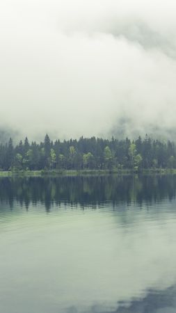 Берхтесгаден, 5k, 4k, 8k, Бавария, Германия, озеро, туман, сосны (vertical)