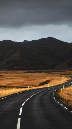 Исландия, 4k, 5k, дорога, горы, облака (vertical)