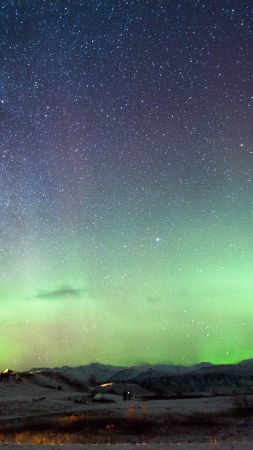 Исландия, 5k, 4k, северное сияние, горы, ночь, звезды (vertical)