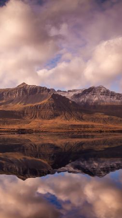 Исландия, 4k, 5k, горы, река, облака (vertical)