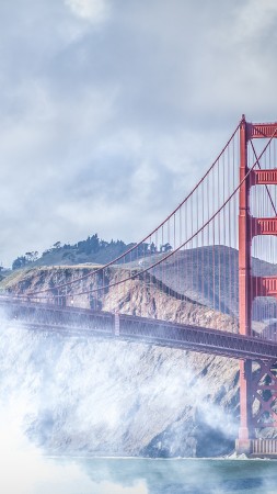 Сан - Франциско, 4k, 5k, Золотые Ворота, США, туман, мост (vertical)