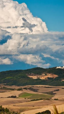 Тоскана, 4k, 5k, Италия, луга, облака, небо (vertical)