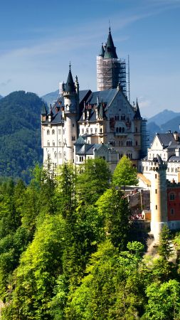 Замок Нойшванштайн, Бавария, Германия, Альпы, горы, замок, путешествия, туризм (vertical)