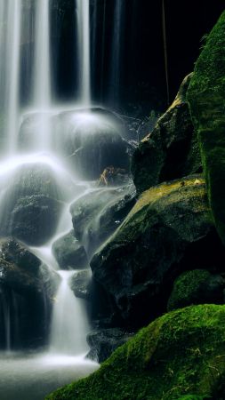 Водопад, 5k, 4k, Новая Зеландия, путешествие, туризм, озеро, горы, камни (vertical)