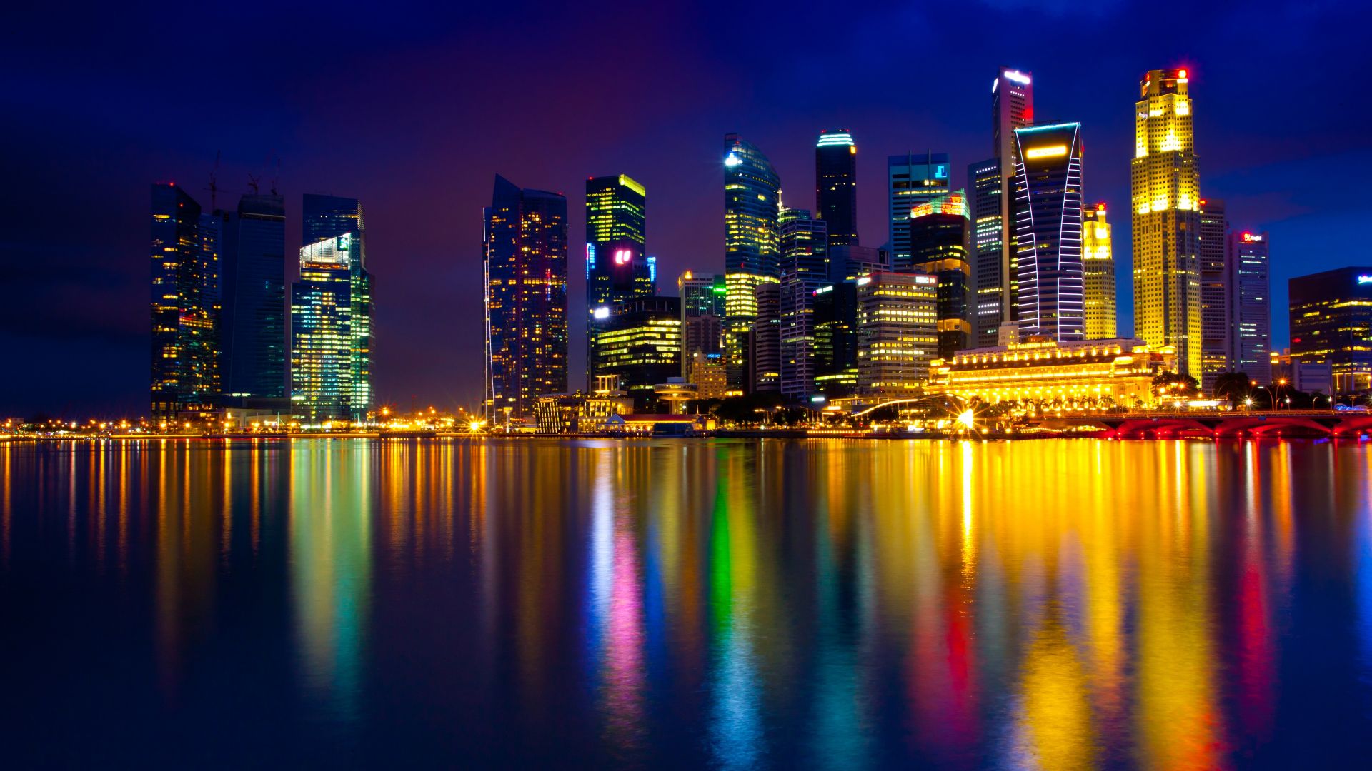 Марина Бєй, сингапур, ночь, цвета, marina bay, singapore, town, color light (horizontal)