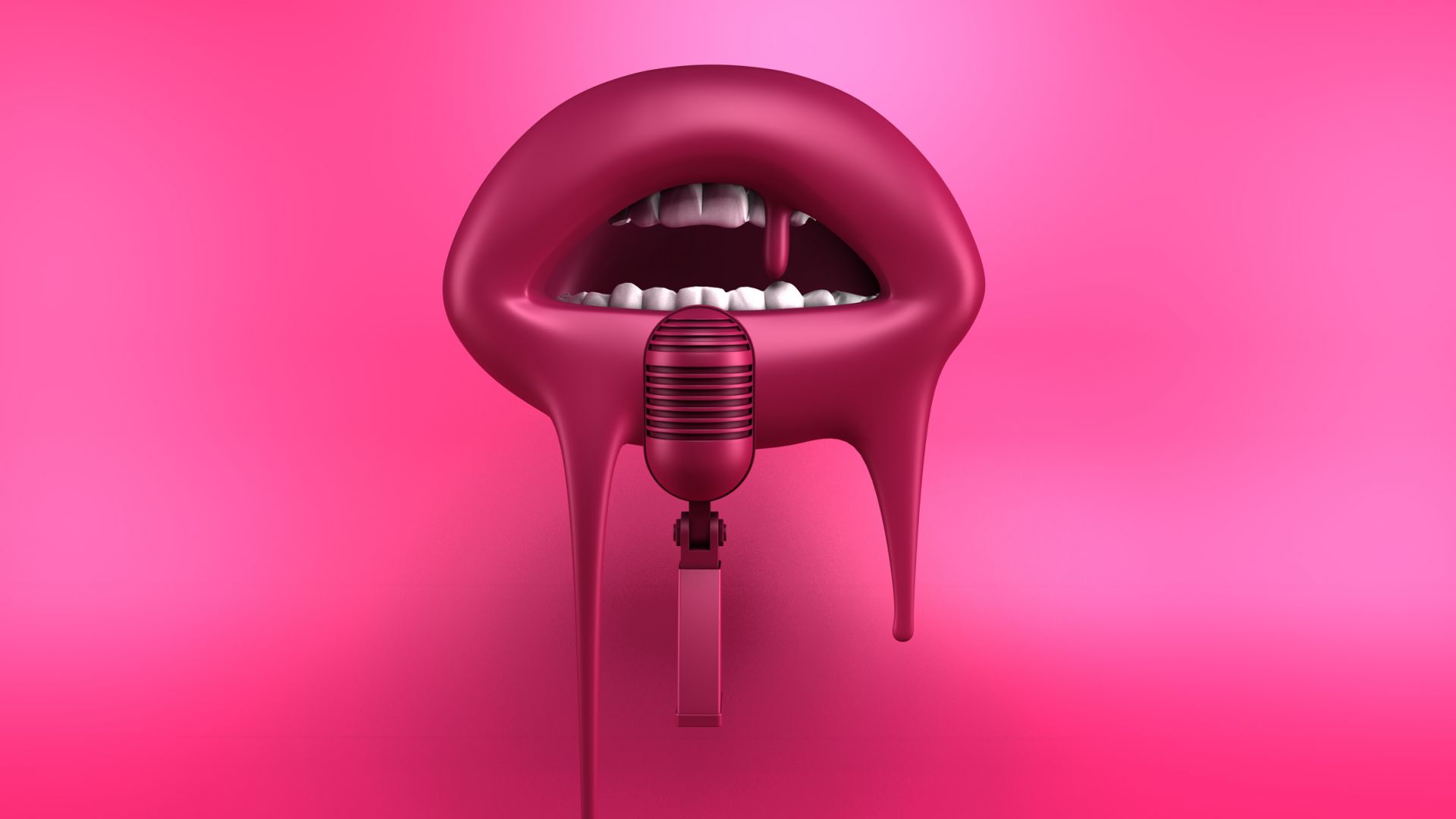 губы, 4k, HD, красный, микрофон, абстракция, lips, 4k, HD wallpaper, red, microphone, abstract, 3D (horizontal)