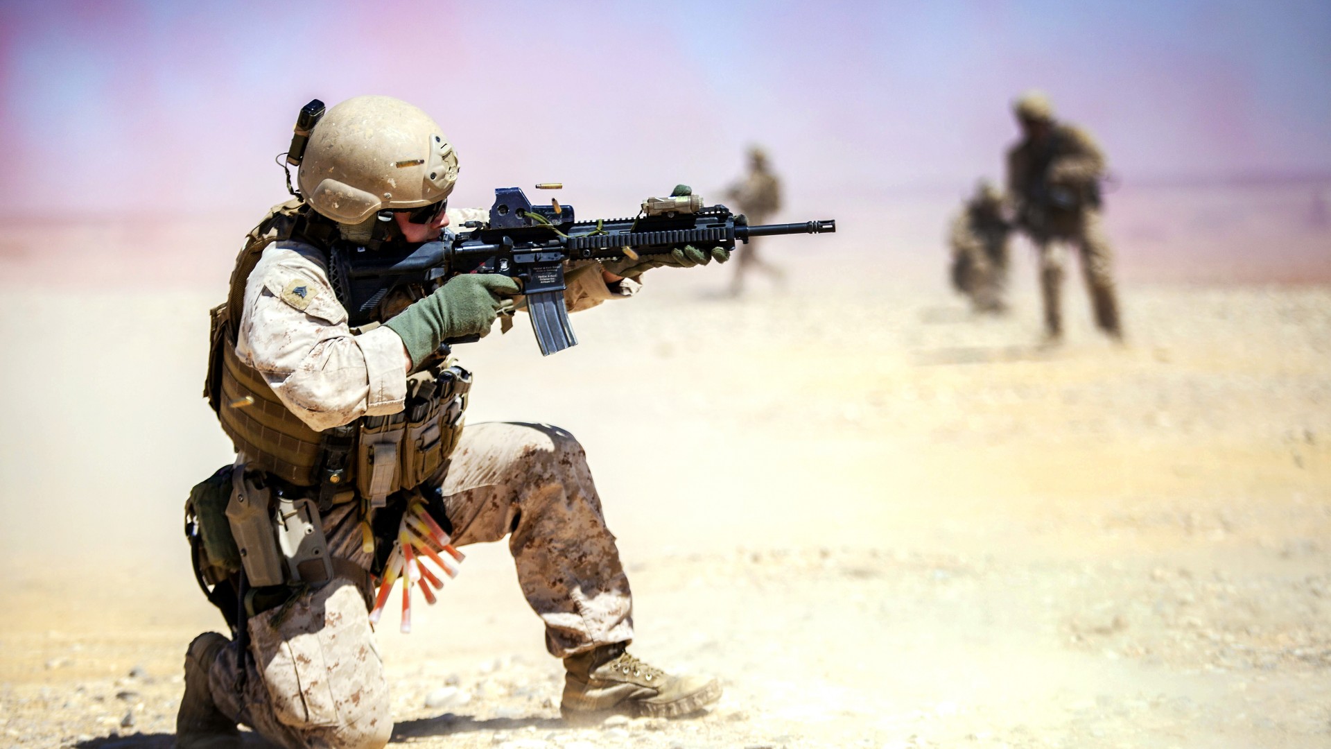 Армия США, Ирак, карабин, стрельба, пустыня, M4, carbine, assault rifle, U.S. Army, soldier, Iraqi, desert, firing (horizontal)