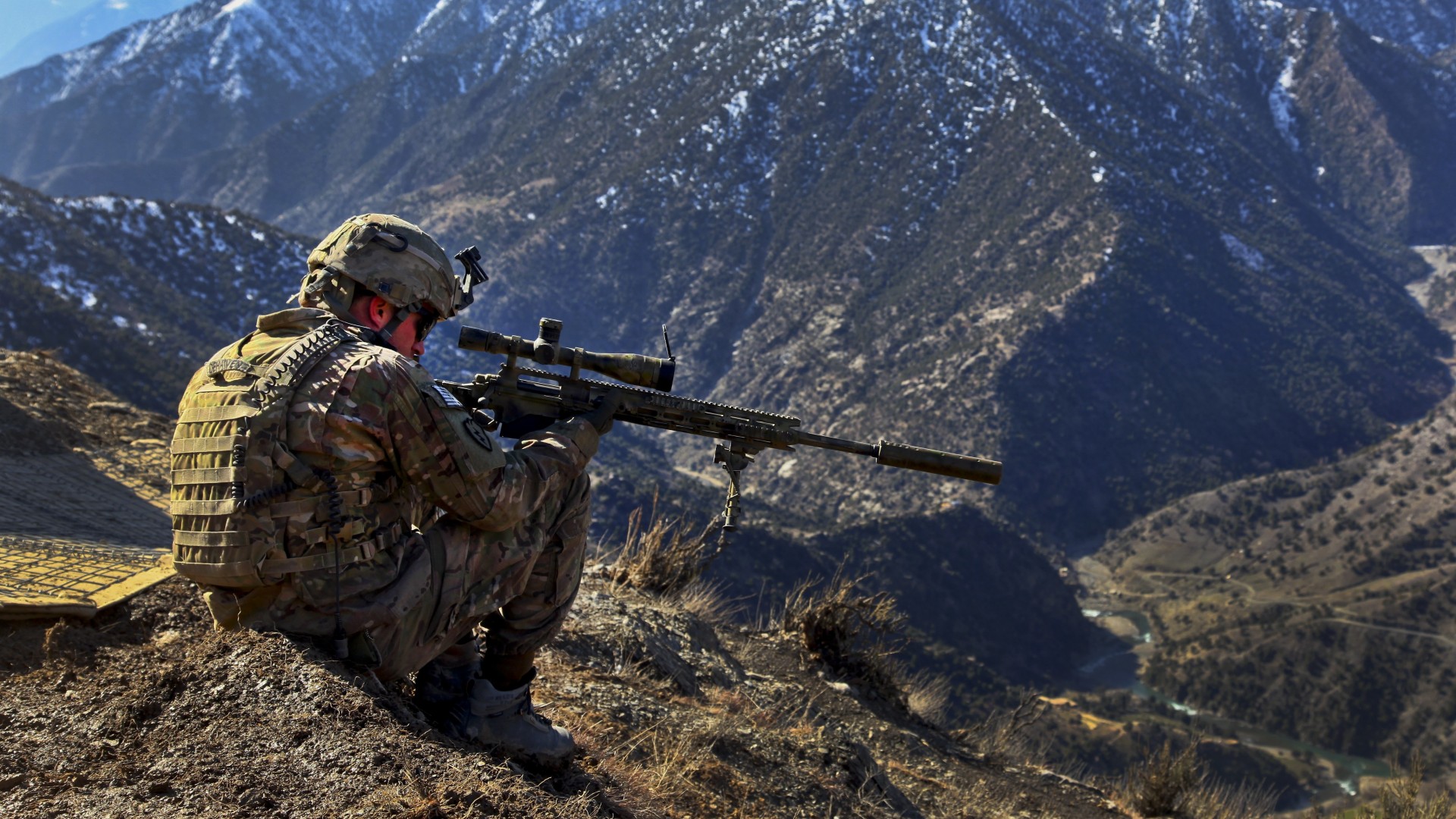 снайперская винтовка, солдат, горы, Barrett, sniper, soldier, m82, rifle, army, mountain, camo (horizontal)