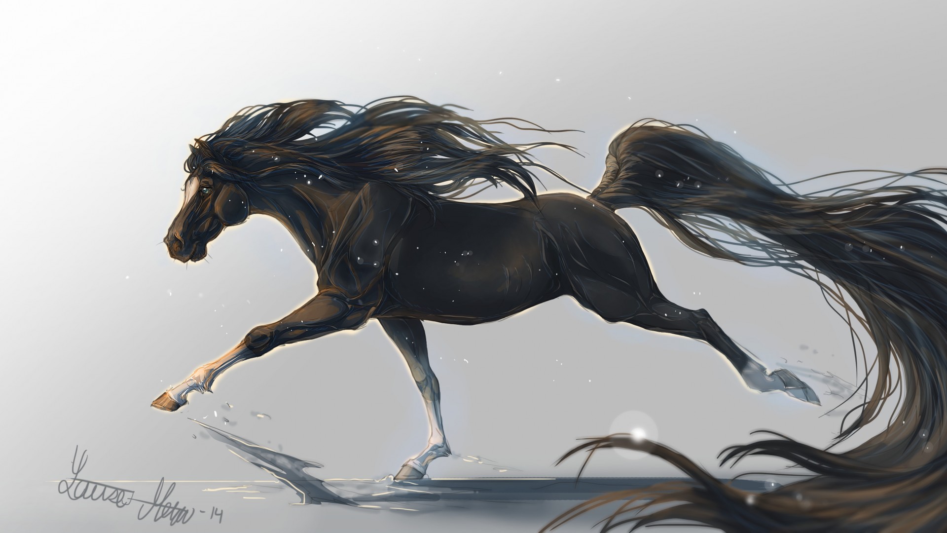 лошадь, 5k, 4k, копыта, грива, скачет, черная, белый фон, арт, horse, hooves, 5k, 4k wallpaper, mane, galloping, black, white background, art,  (horizontal)