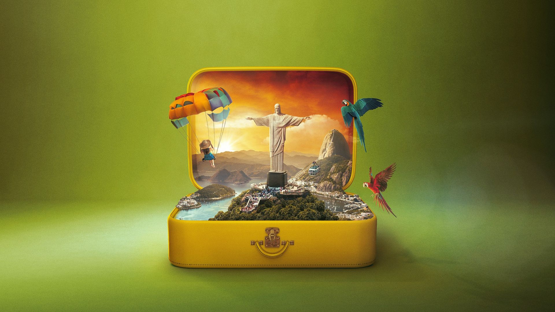 Статуя Христа-Искупителя, Рио-де-Жанейро, Бразилия, Christ the Redeemer, Rio de Janeiro, Brazil, suitcase, HD (horizontal)