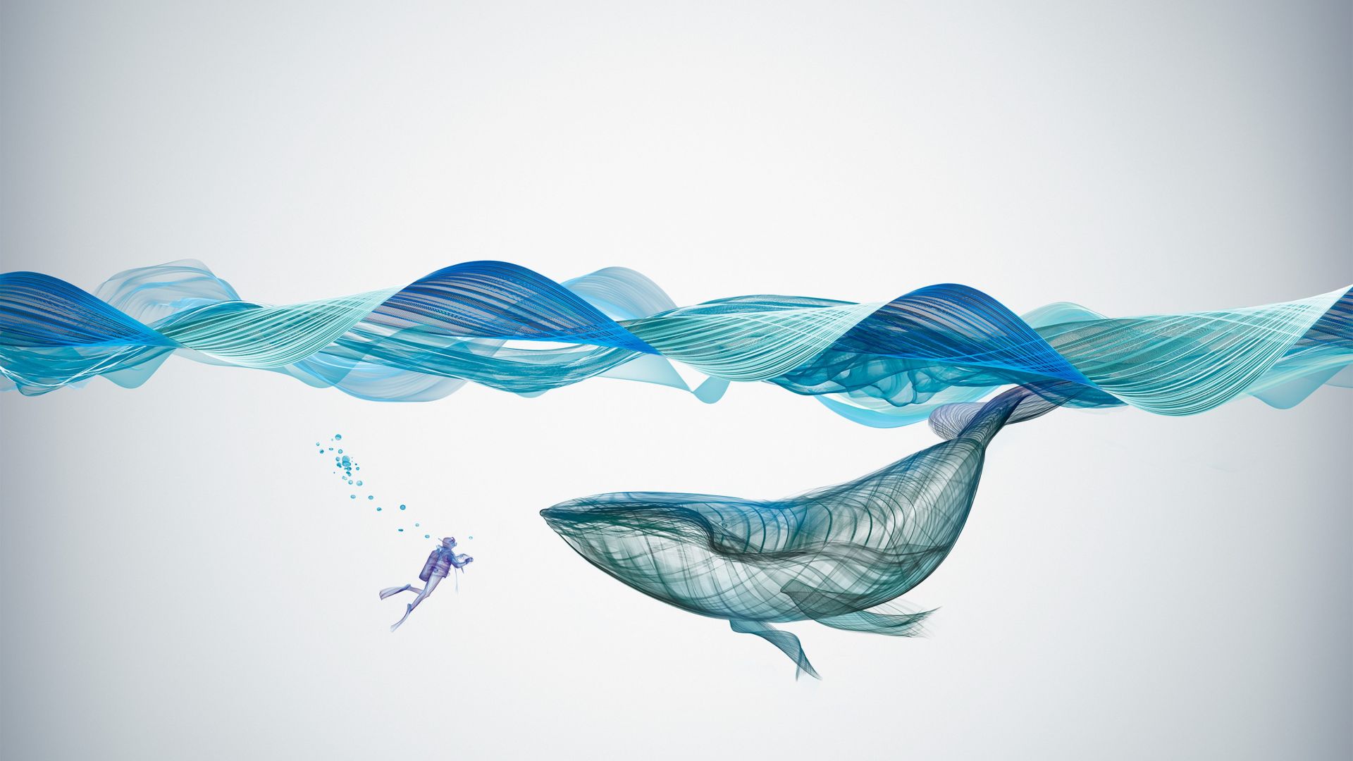 кит, волны, whale, waves, underwater, artwork, 4k (horizontal)