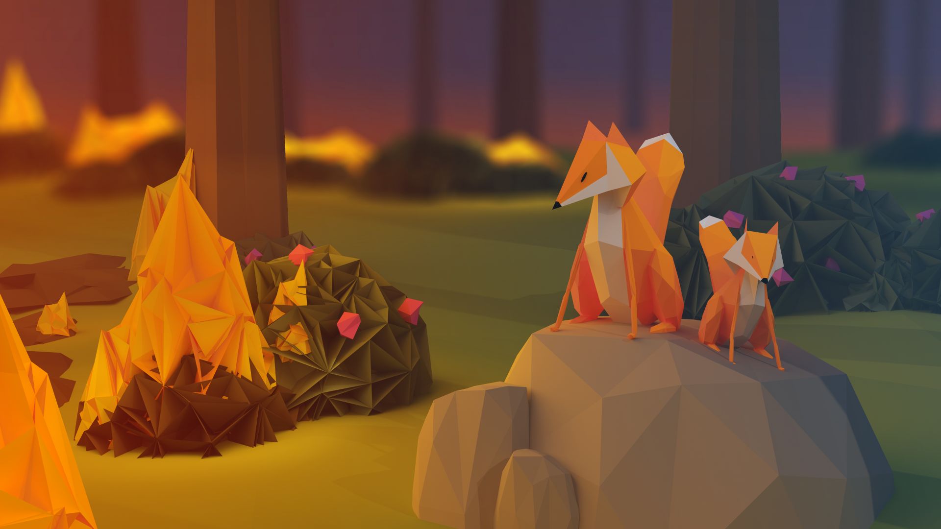 лиса, fox, low poly, 3d, forest (horizontal)