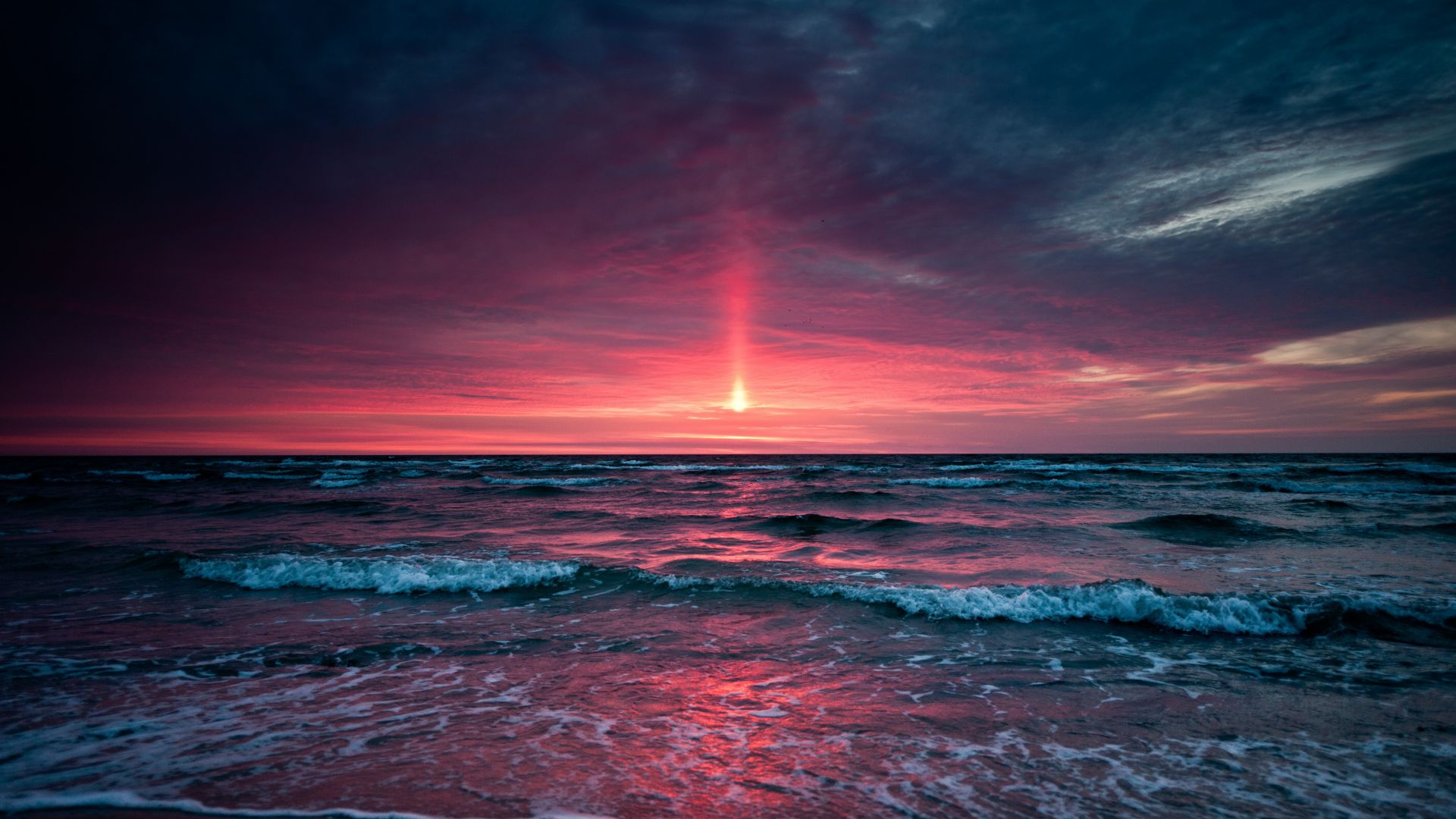 закат, океан, пляж, sunset, ocean, beach, 4k (horizontal)