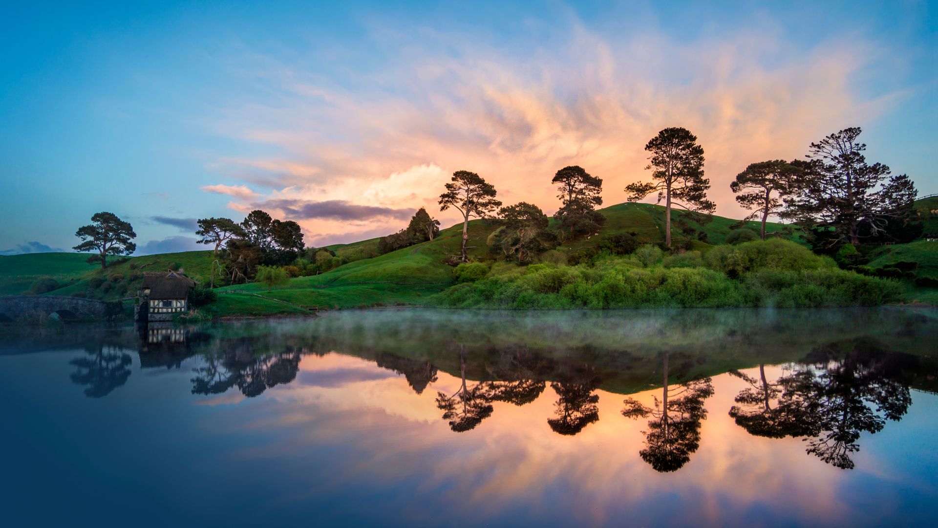 Новая Зеландия, река, New Zealand, river, trees, 5k (horizontal)
