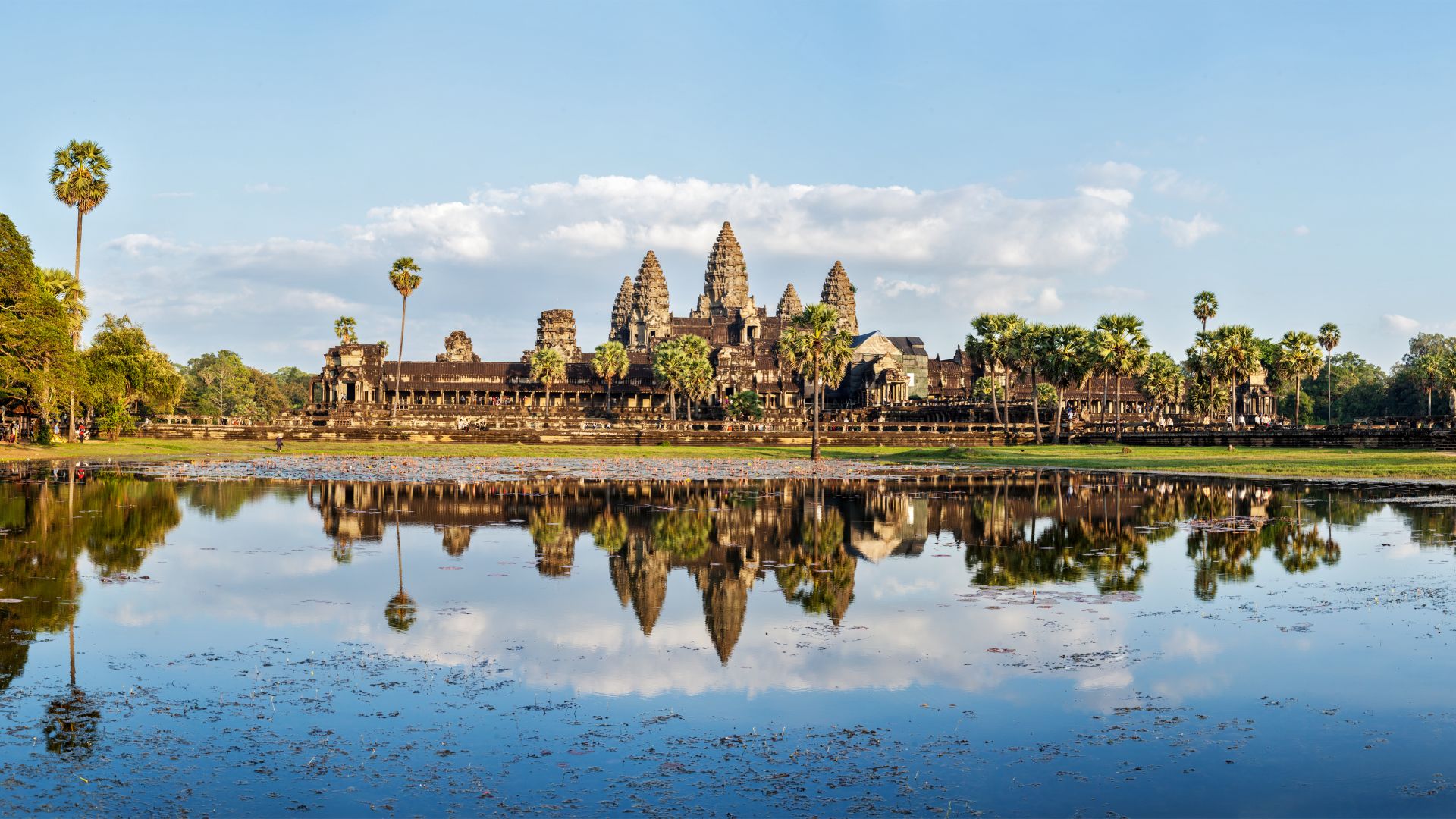 Камбоджа, озеро, деревья, Cambodia, architecture, lake, trees, 5k (horizontal)