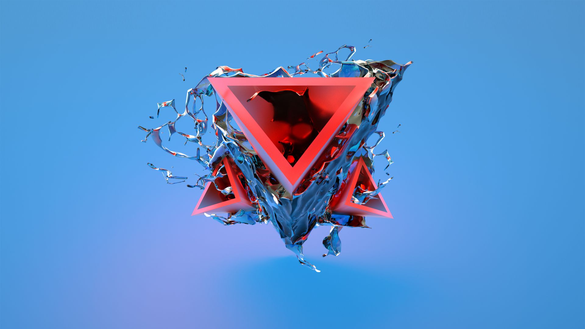 треугольники, triangle, 3D, red, blue, HD (horizontal)