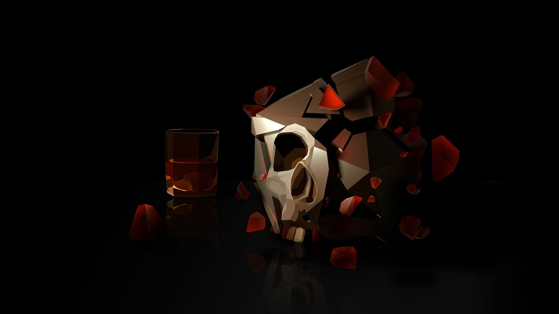 череп, skull, 3D, glass, HD (horizontal)