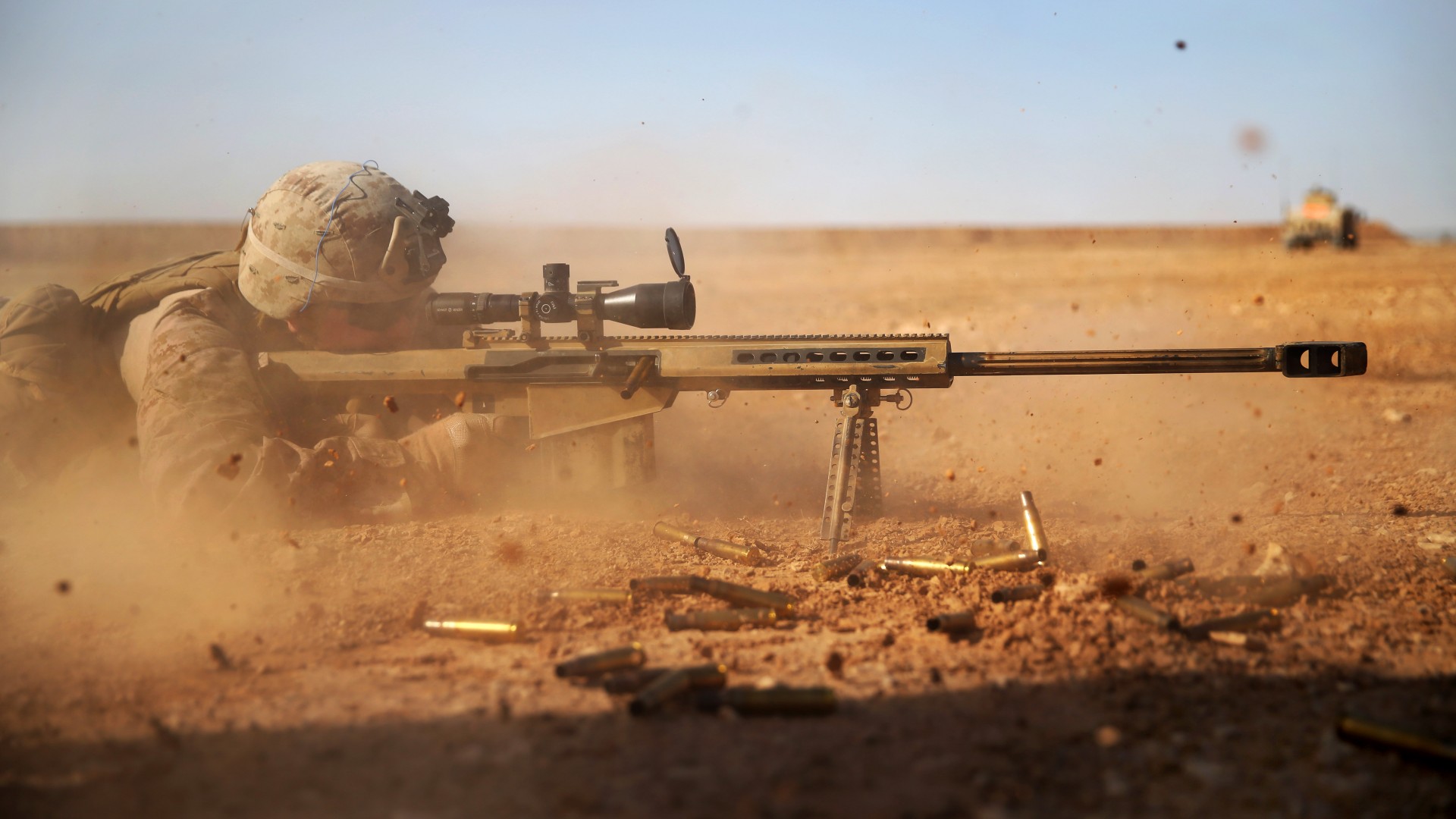 снайпер, солдат, пустыня, оптика, винтовка, Barrett, sniper, soldier, sniper rifle, M82, М107, Light fifty, U.S. Army, M82A1, scope, desert (horizontal)