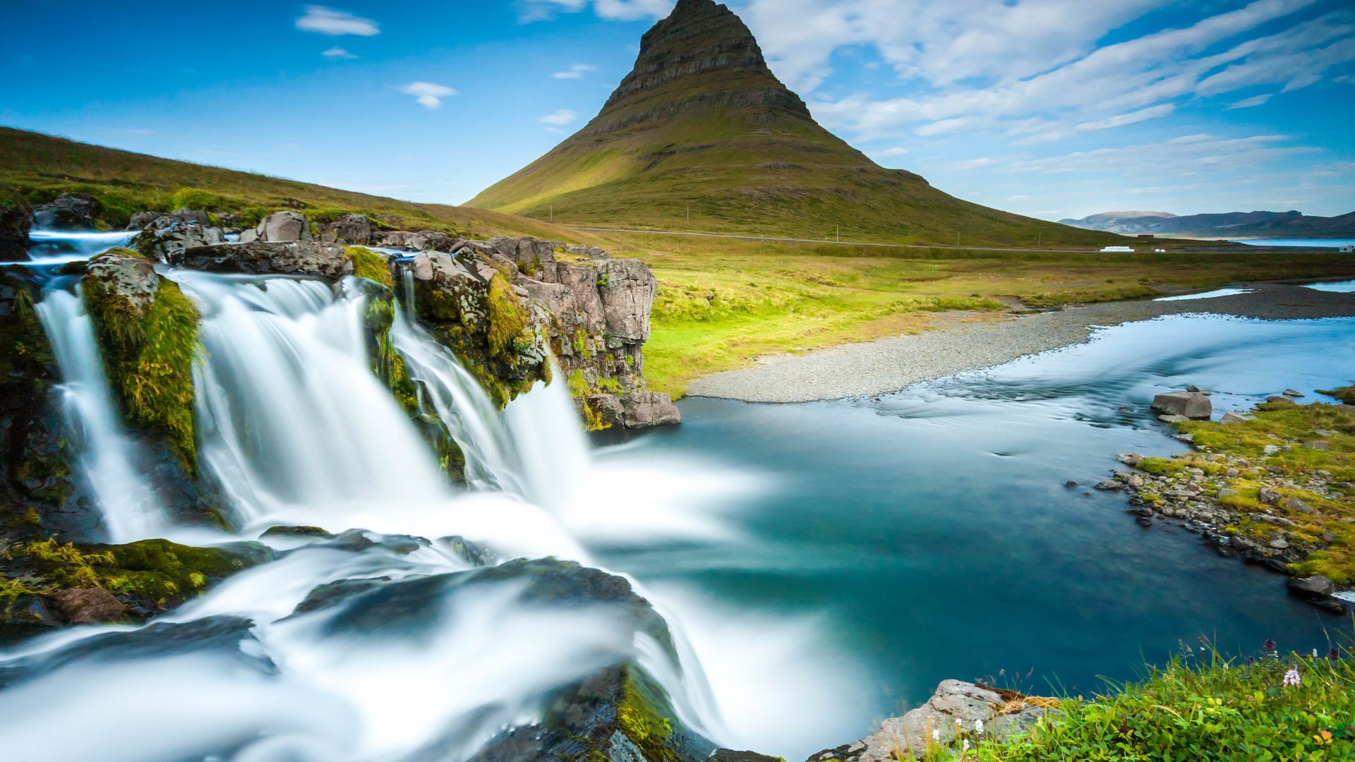 Рейкьявик, Reykjavik, Iceland, waterfall, river, mountain, 4k (horizontal)