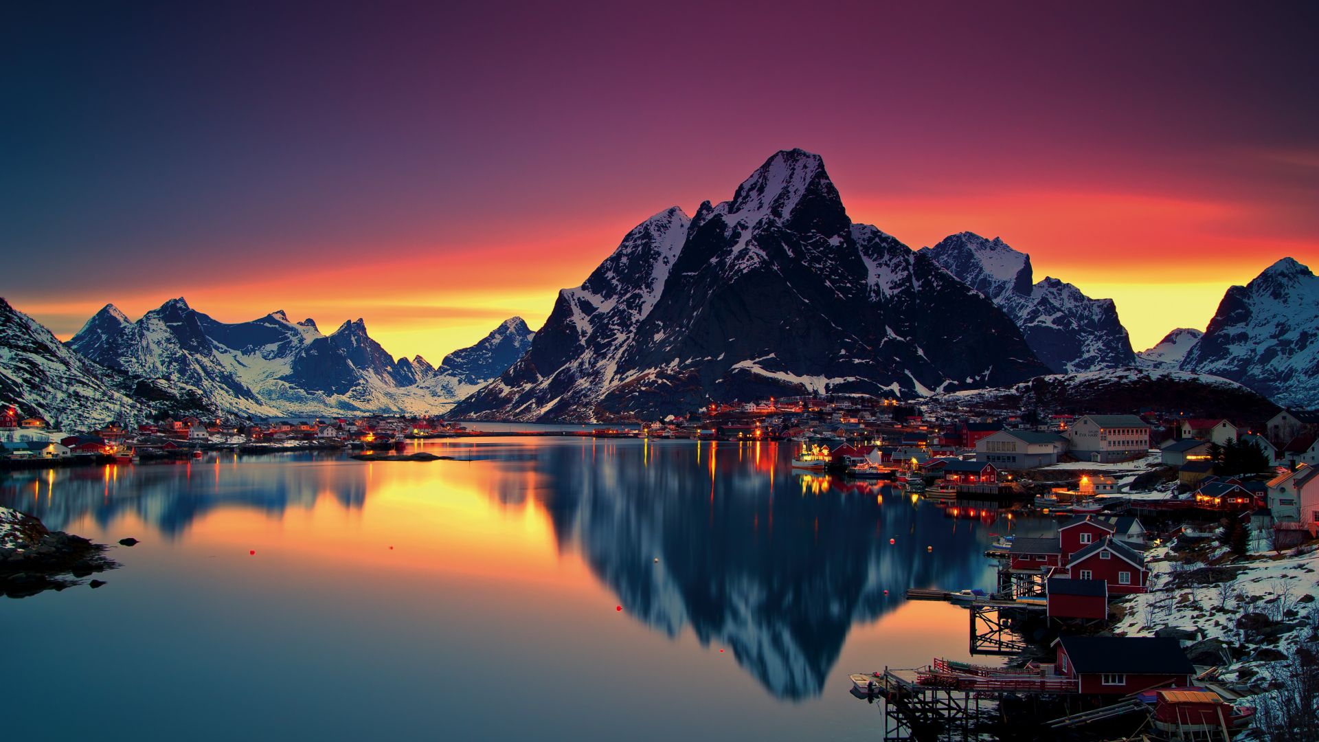 Норвегия, Лофотенские острова, Norway, Lofoten islands, Europe, Mountains, sea, sunrise, 5k (horizontal)