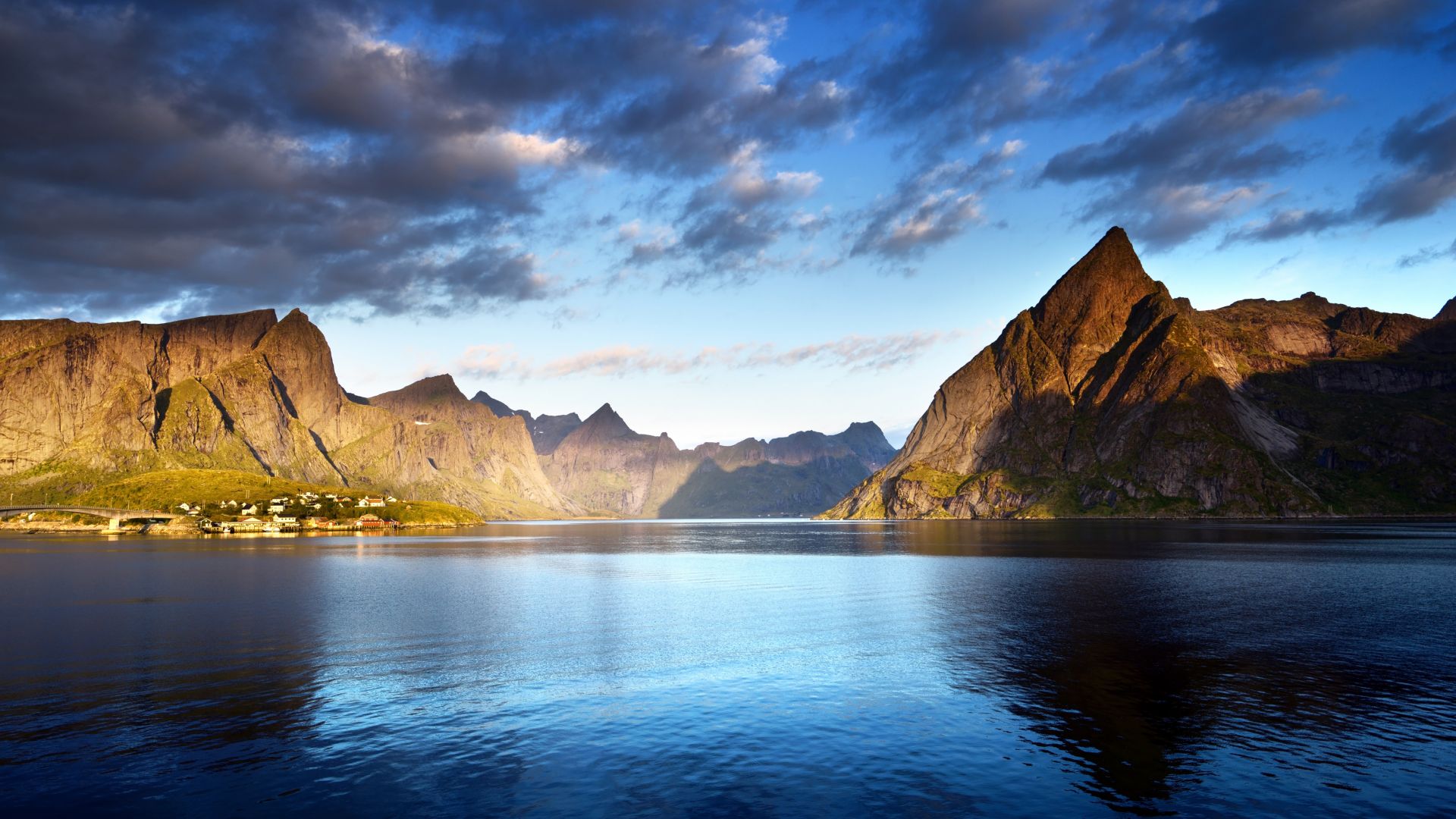 Норвегия, Лофотенские острова, Norway, Lofoten islands, Europe, Mountains, sea, clouds, 5k (horizontal)