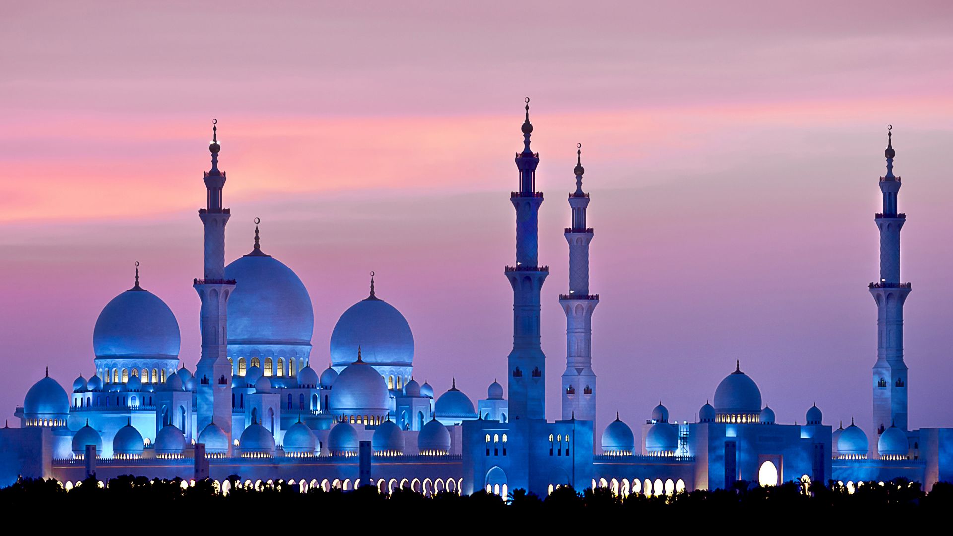 Мечеть шейха Зайда, Sheikh Zayed Mosque, Abu Dhabi, sky, sunset, 4k (horizontal)