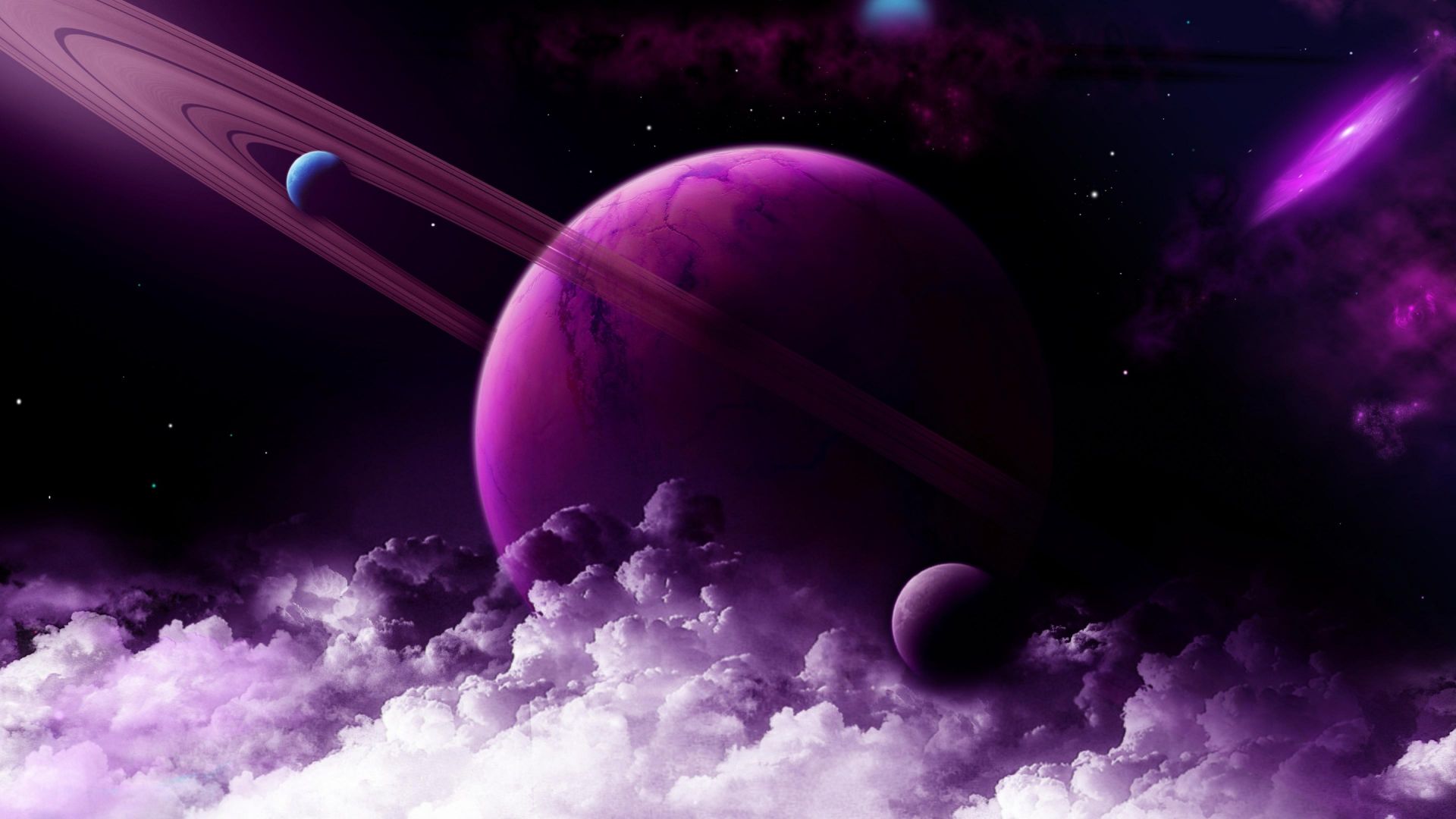 Сатурн, планета, Saturn, planet, purple, 4k (horizontal)
