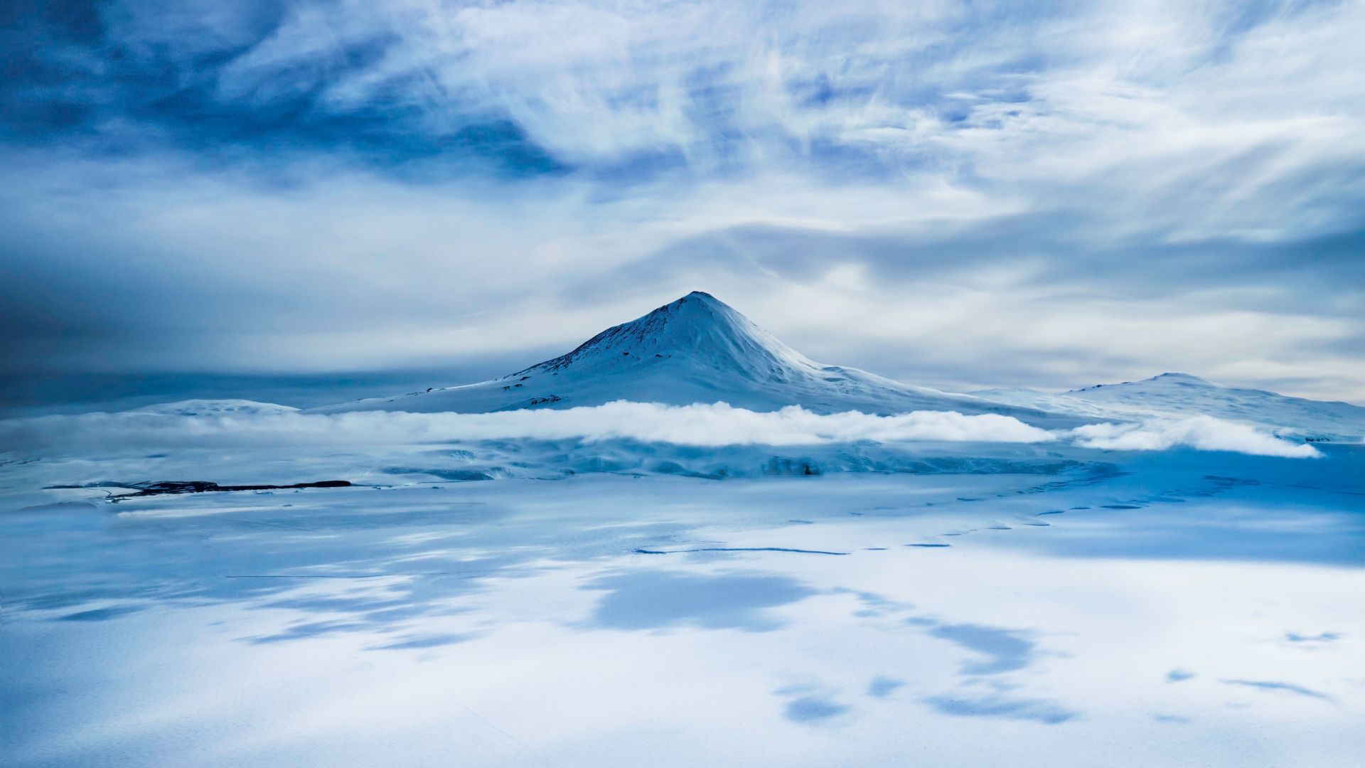 Эребус, вулкан, Erebus, Antarctica, volcano, snow, winter, 5k (horizontal)