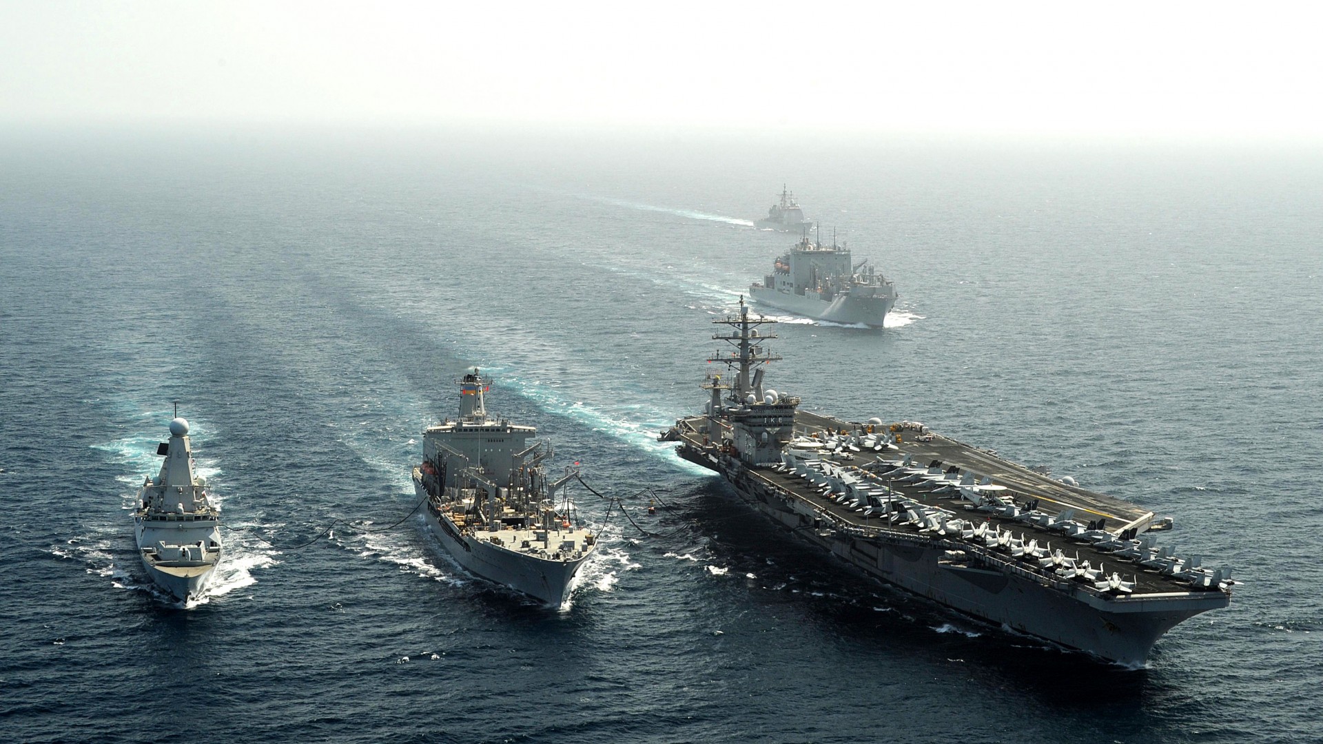 авианосец, Дуайт Эйзенхауэр, Нимиц, Армия США, USS Dwight Eisenhower, aircraft carrier, U.S. Navy, Nimitz, CVN-69, convoy, sea (horizontal)