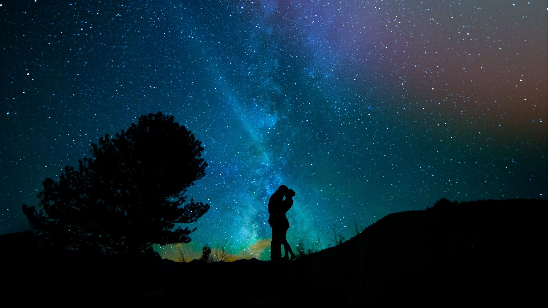 фото любовь, поцелуй, love image, kiss, night, sky, stars, 4k (horizontal)