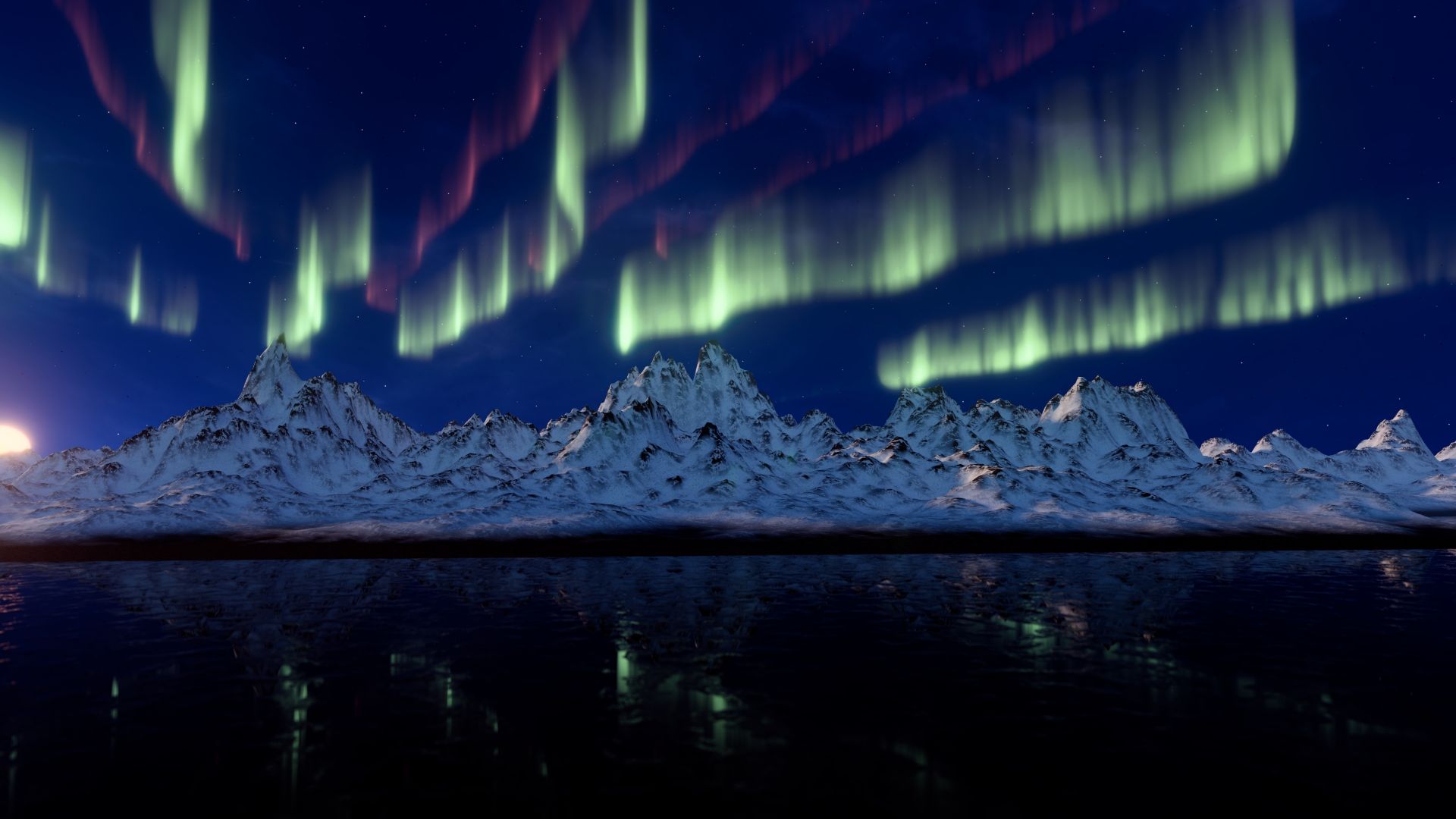 северное сияние, горы, northern lights, mountains, 4k (horizontal)