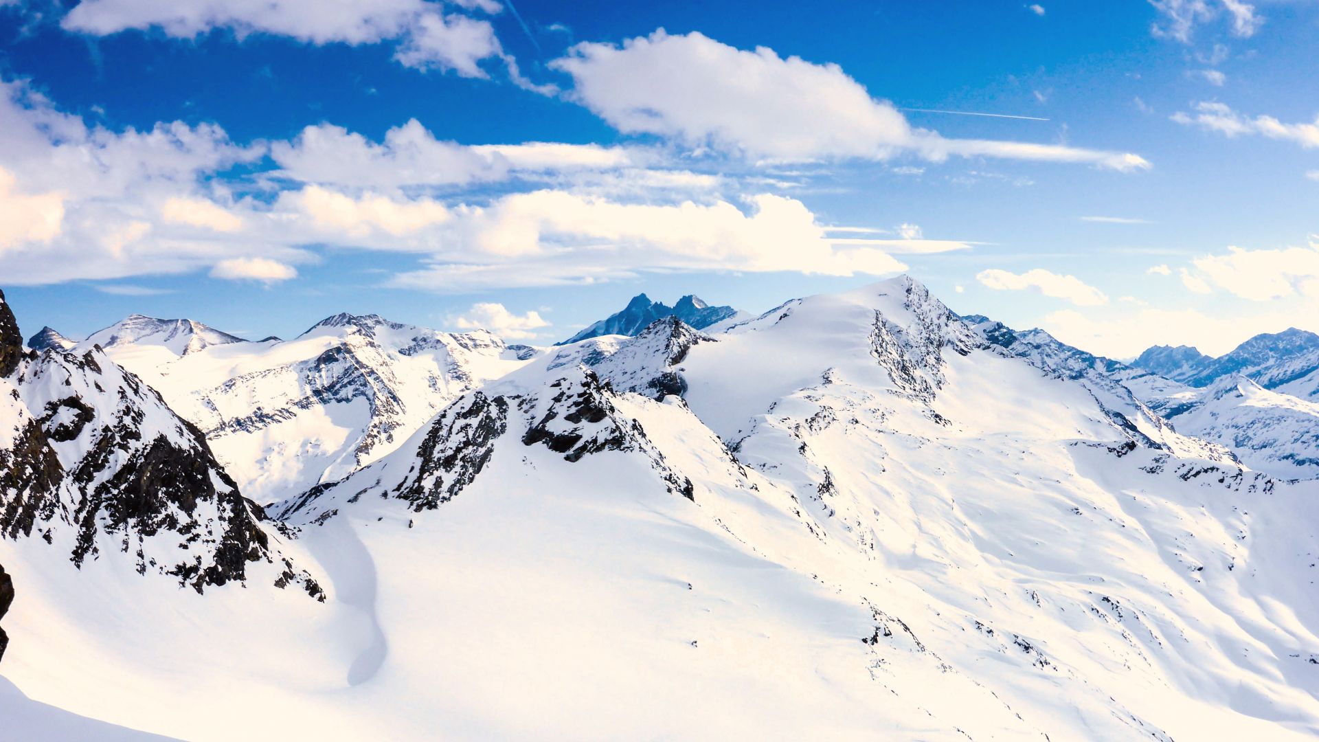 горы, Grossglockner, mountains, Austria, snow, winter, sky, clouds, 5k (horizontal)