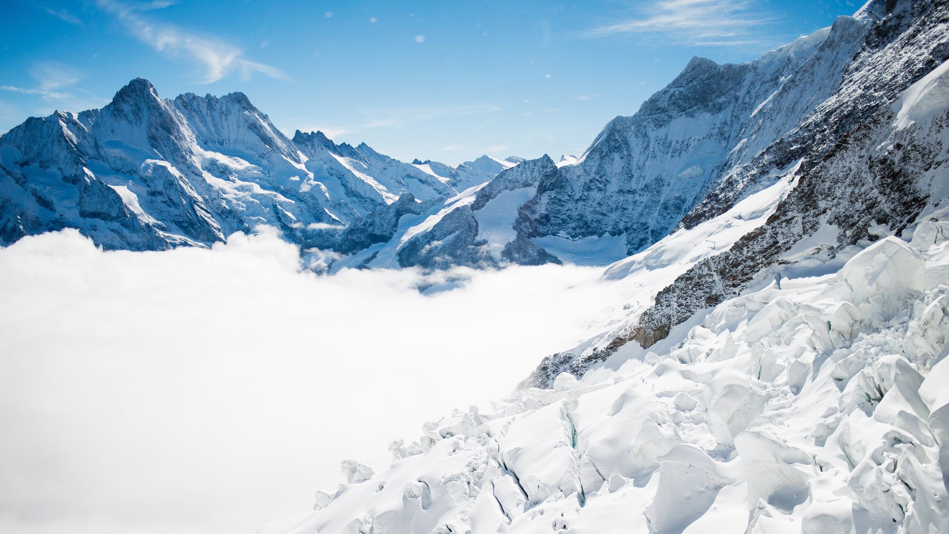 Бернские Альпы, гора, Bernese Alps, mountain, Switzerland, snow, winter, sky, clouds, 4k (horizontal)