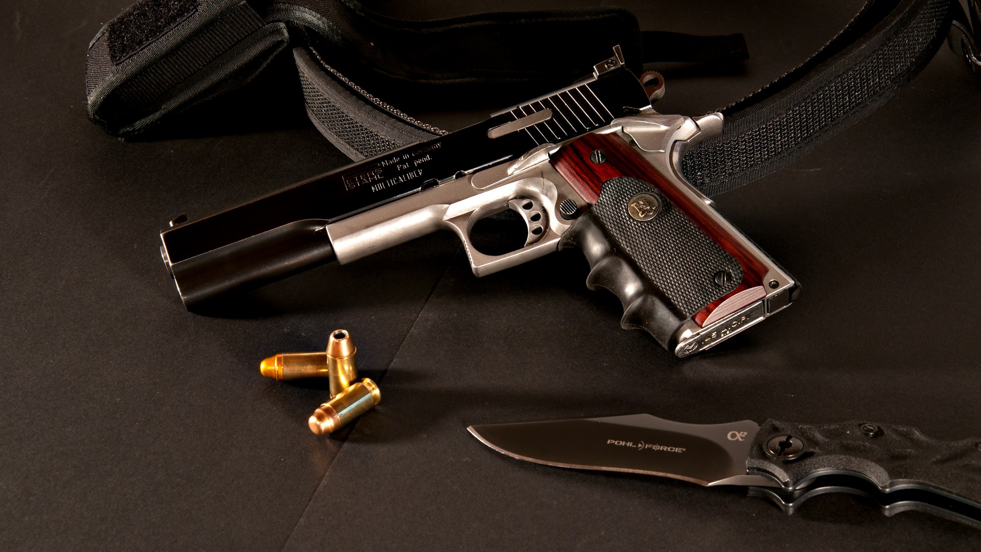 пистолет, нож, модификация, Peters Stahl, pistol, custom, .45, ACP, Colt M1911, Pohl Force, Alpha 2, knife (horizontal)