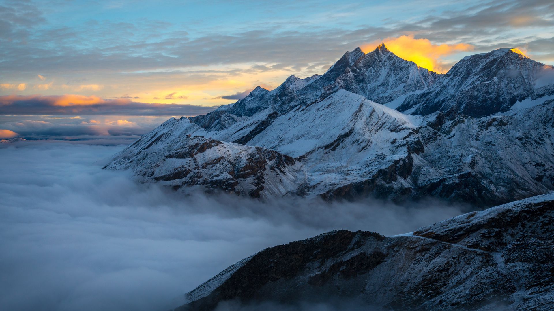Альпы, Alps, mountain, winter, fog, 5k (horizontal)