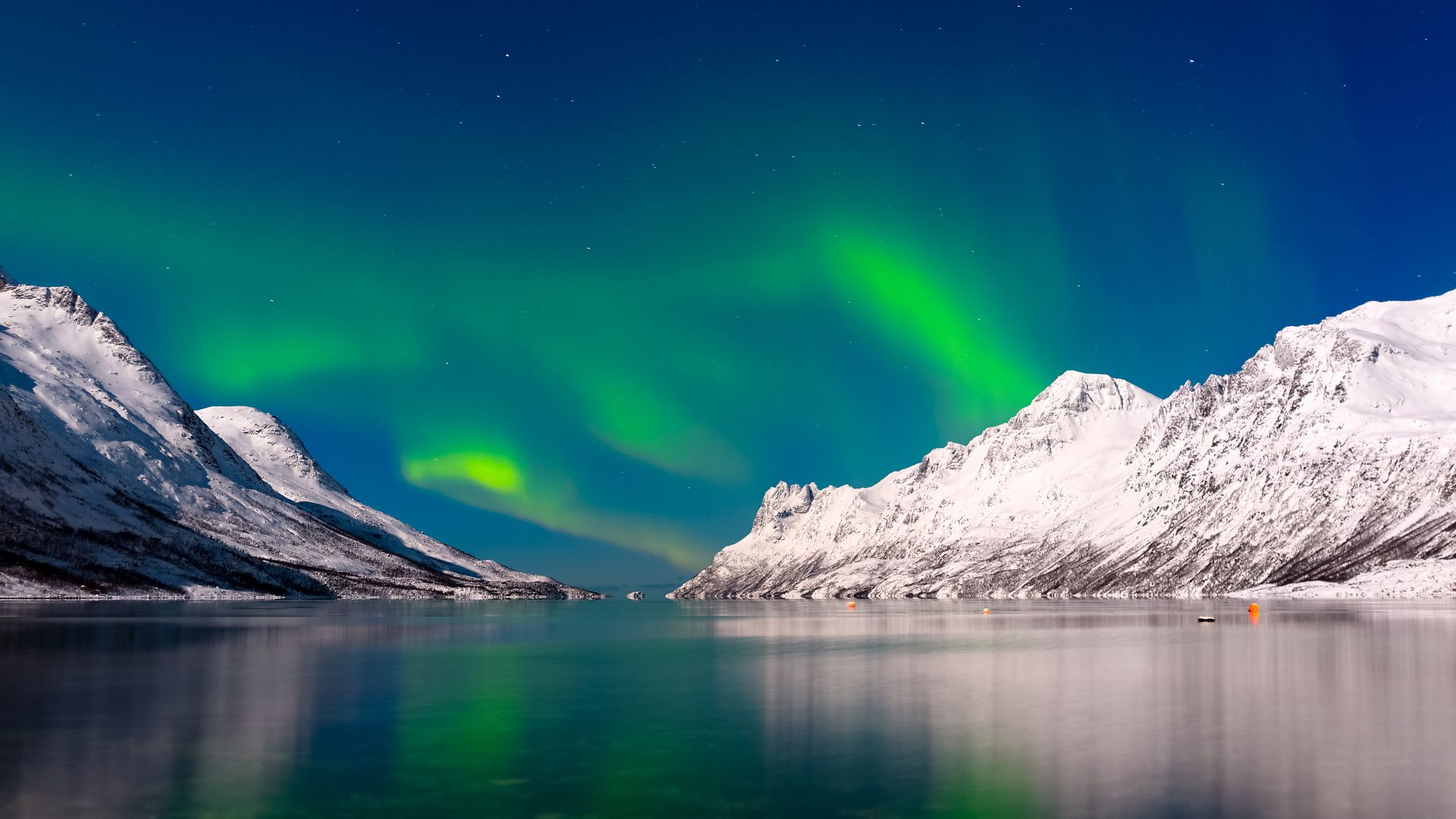 горы, Aurora Borealis, sky, winter, mountains, lake, 4k (horizontal)