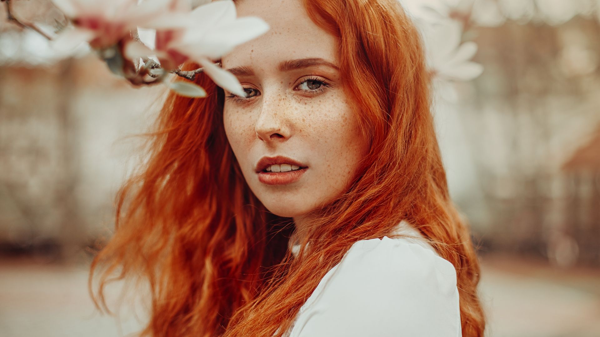 Лицо, девушка, рыжая, Face, photo, redhead, 5K (horizontal)