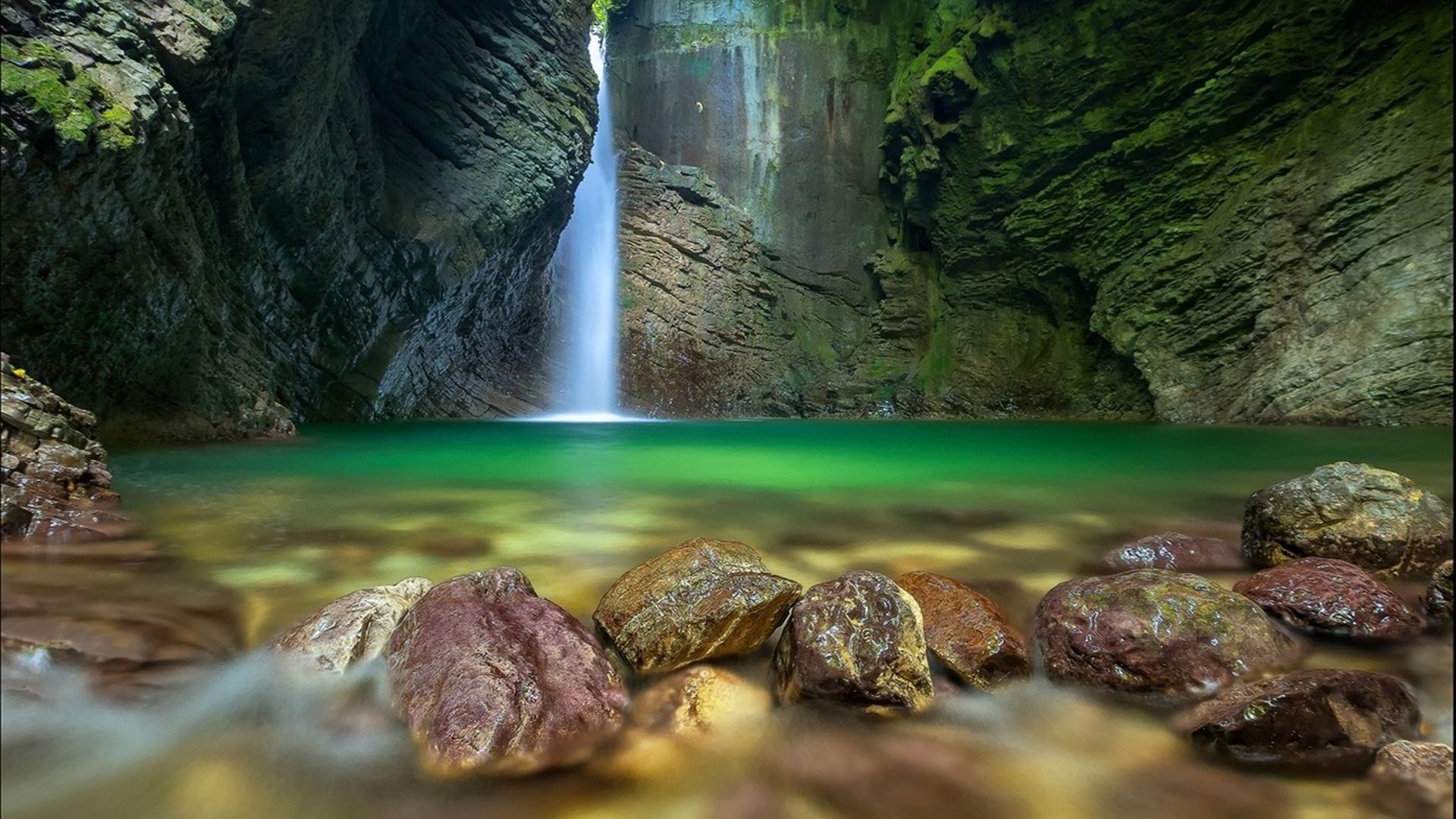 Водопад, Waterfall, Cave, Earth, Forest, 4K (horizontal)