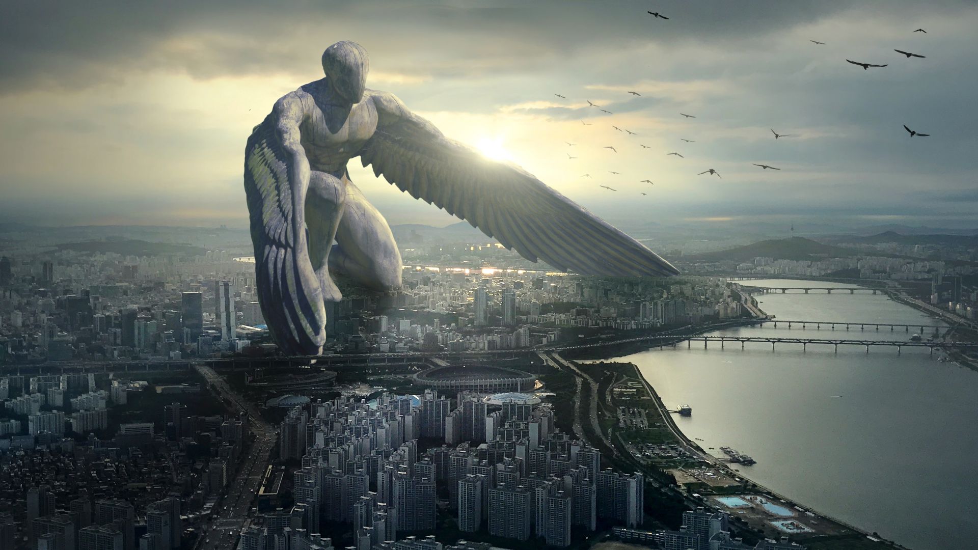 Гигант, Giant Angel, city, 6K (horizontal)