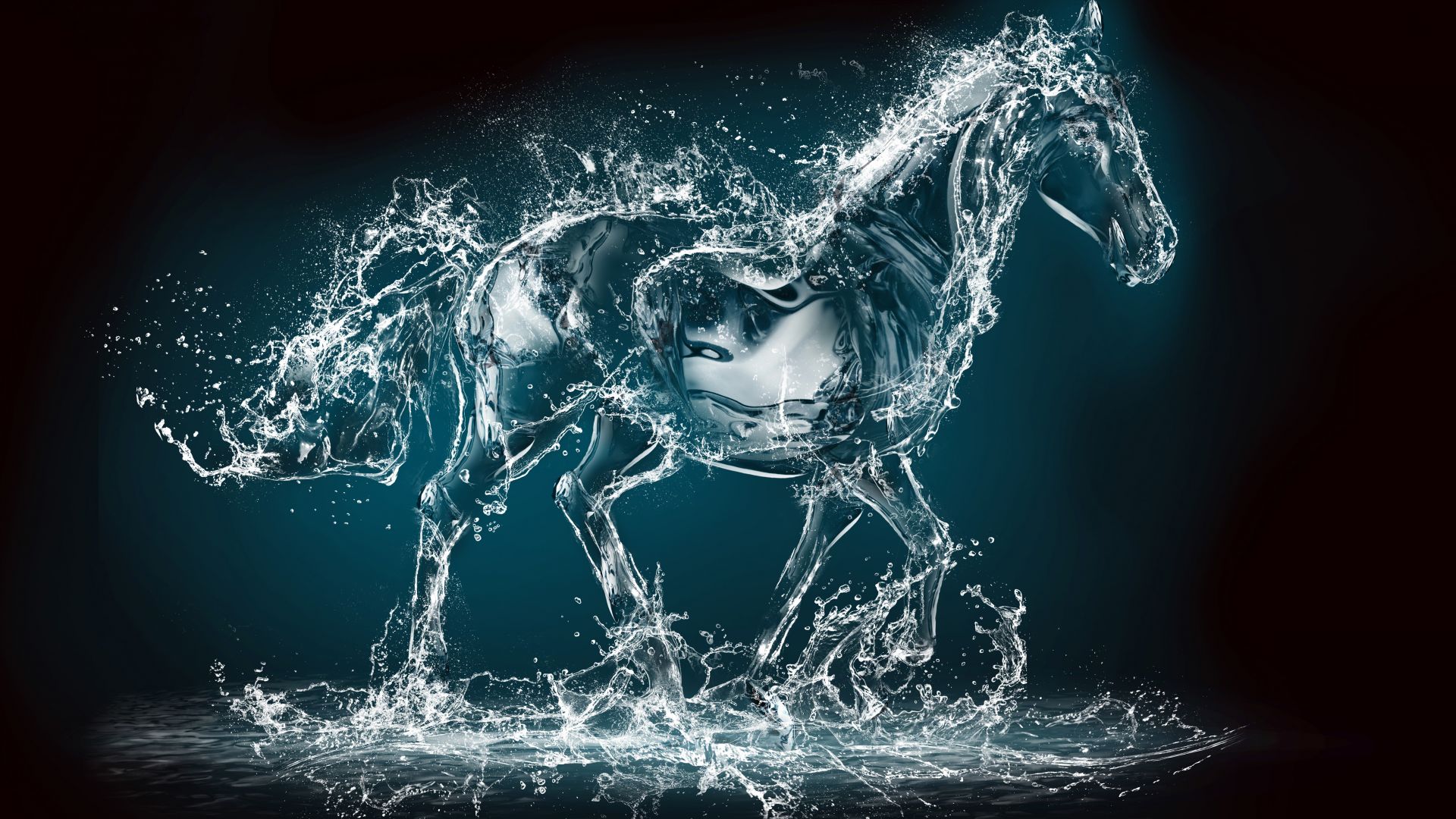 Вода, конь, Horse, water, transparent, 10K (horizontal)