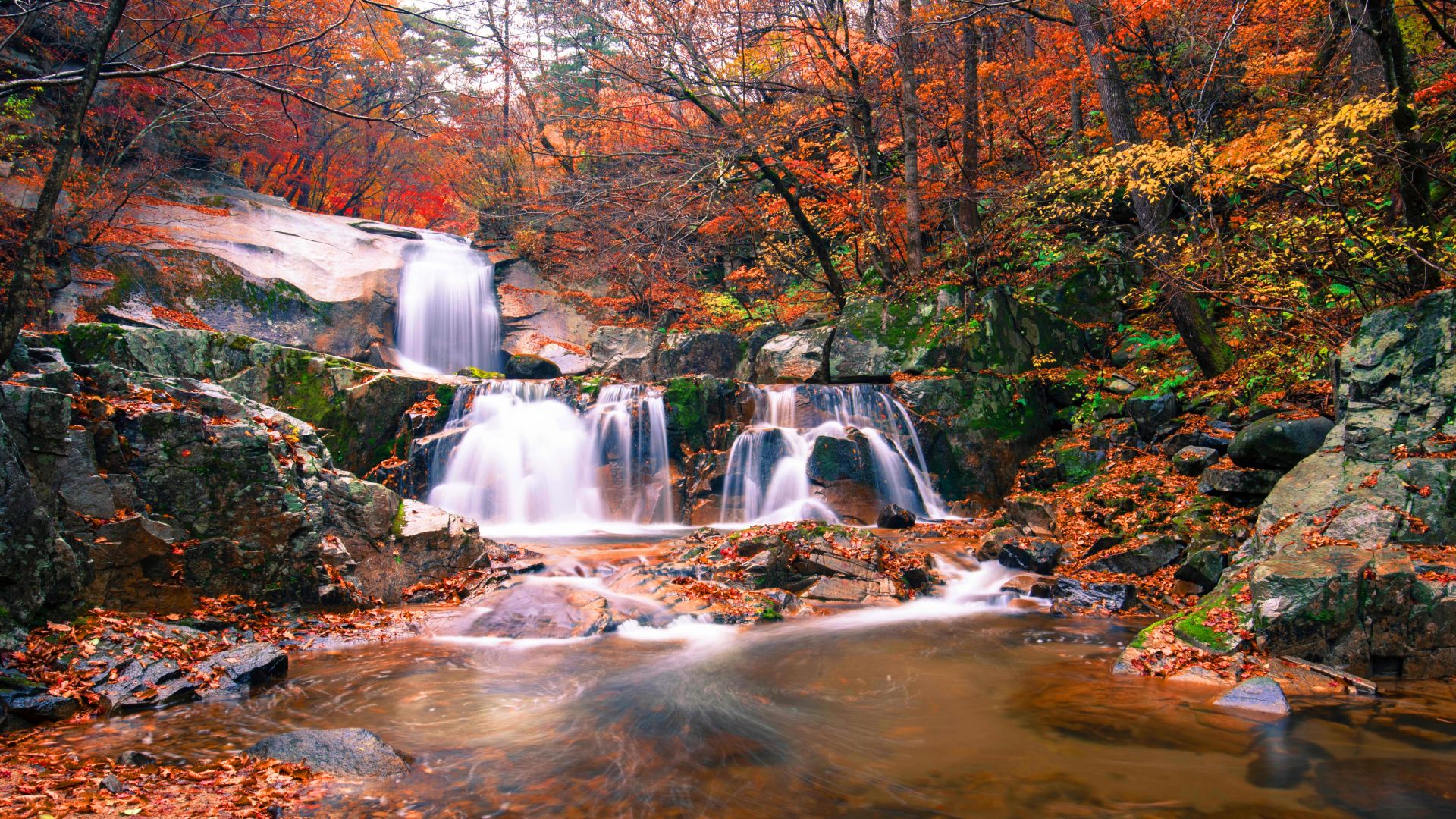 водопад, waterfall, autumn, 5K (horizontal)