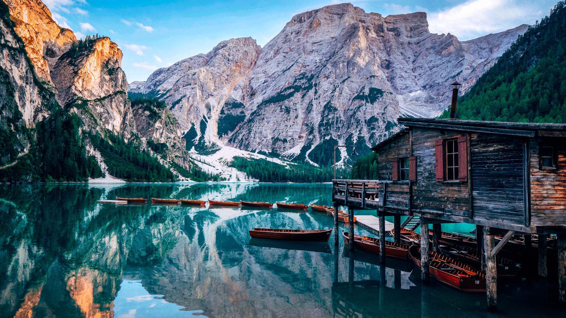 Италия, Европа, озеро, Pragser Wildsee, lake, Italy, Europe, 4K (horizontal)