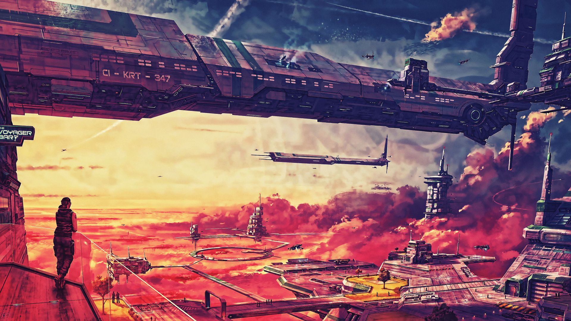 город будущего, космический корабль, futuristic, spaceship, future world, 4K (horizontal)