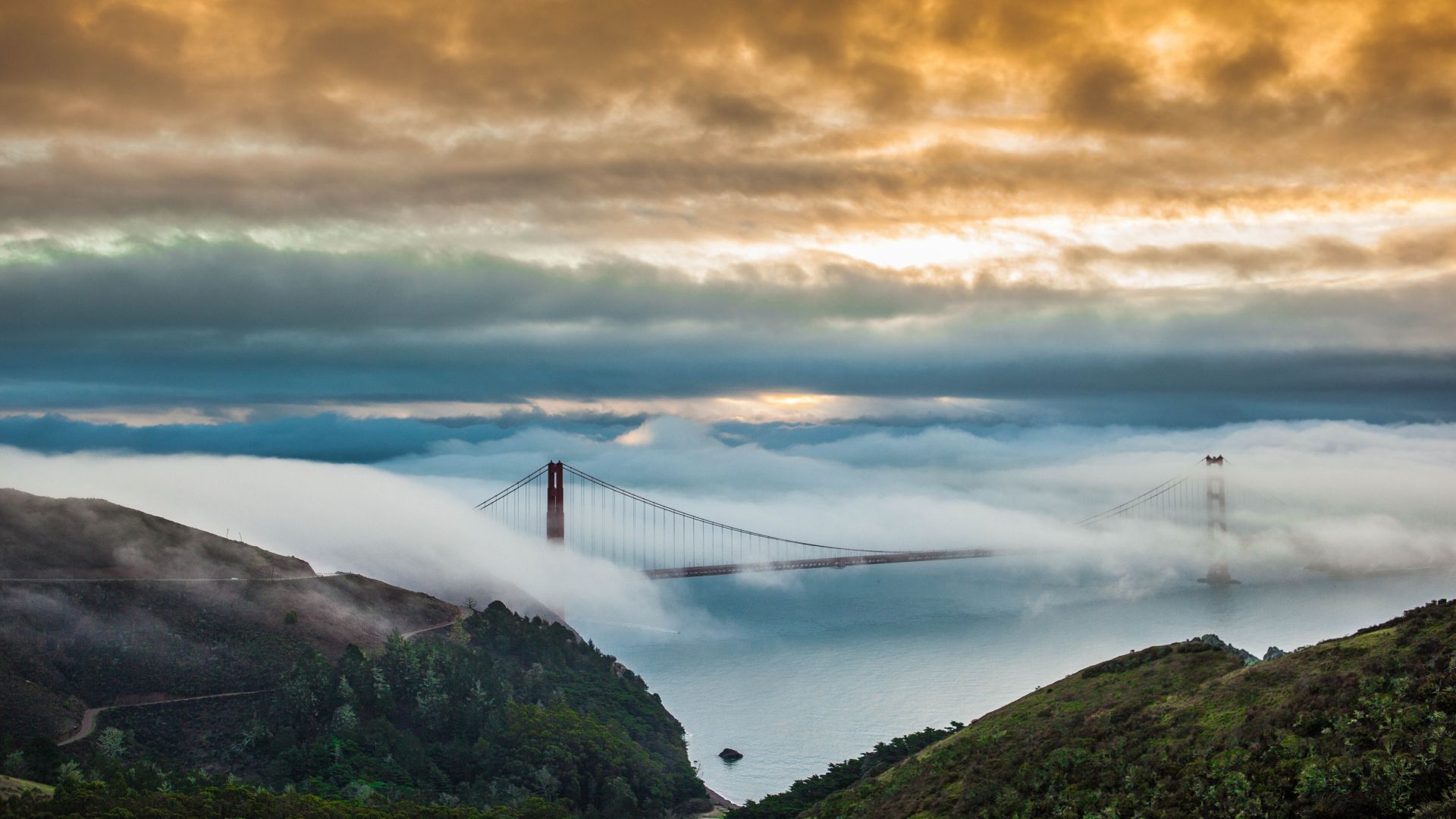 Золотые Ворота, Сан-Франциско, туман, Golden Gate Bridge, San Francisco, USA, fog, 5K (horizontal)
