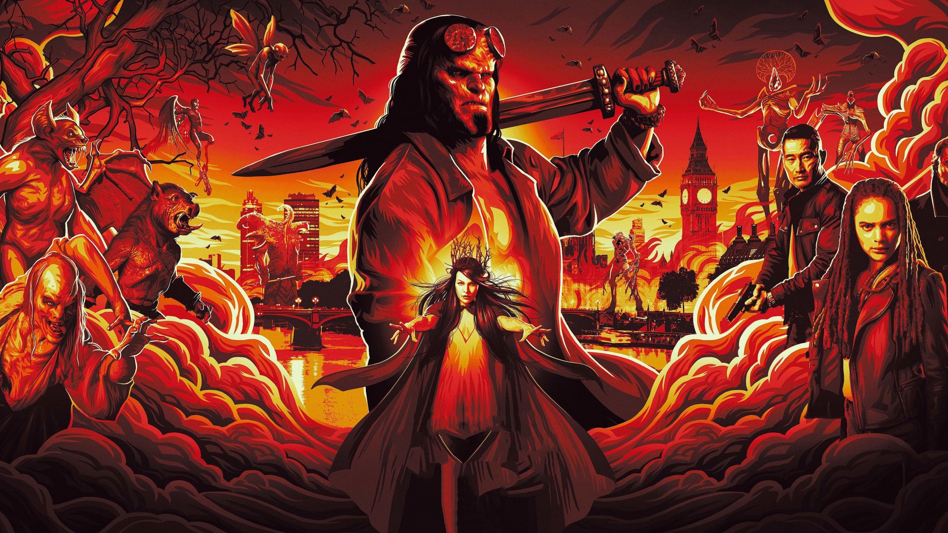 Хеллбой, постер, Hellboy, David Harbour, poster, 4K (horizontal)