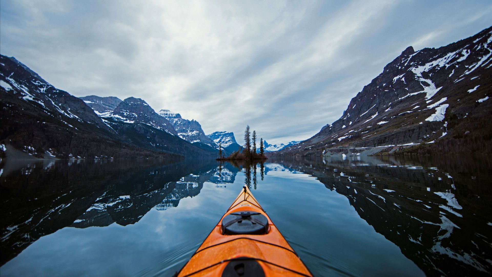 каное, зима, Glacier National Park, Montana, canoe, snow, winter, 5K (horizontal)
