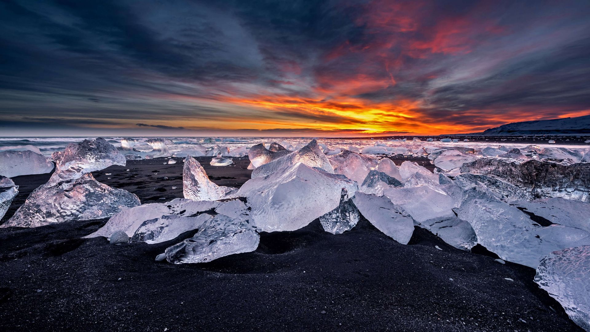 Исландия, снег, зима, лед, Gletschersee Jökulsárlón, Island, ice, snow, winter, 4K (horizontal)